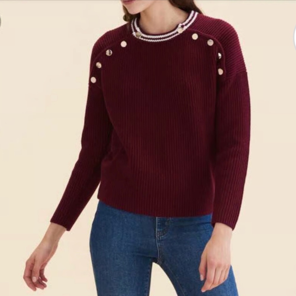 Maje Marianou Bordeaux Sweater with Button Shoulder